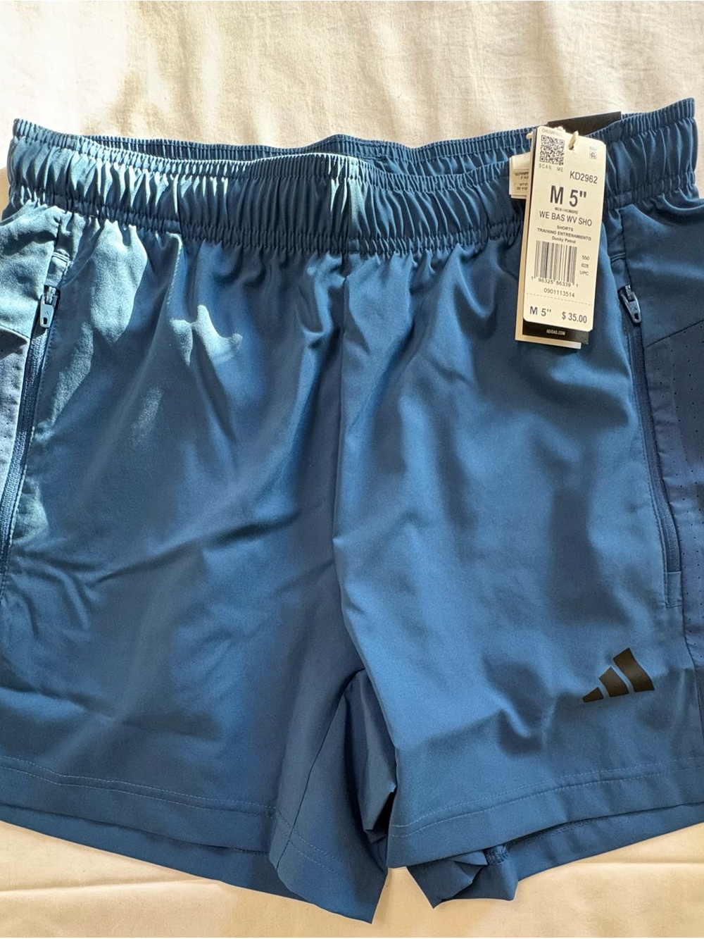 Men's Adidas WORKOUT ESSENTIALS WOVEN SHORTS-Medium Short/Blue 5” inseam